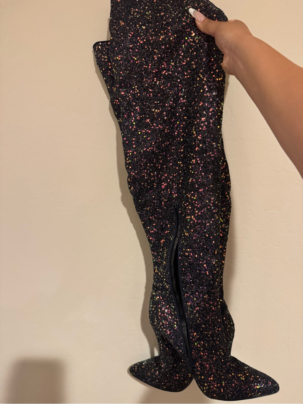 Sparkle Over-The-Knee Boots in Black Multi